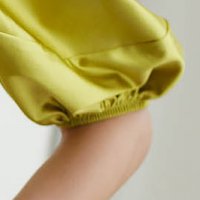 Light Green Lycra Pencil-Style Short Dress with Puffy Sleeves