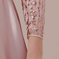 Powder pink dress long taffeta with v-neckline with sequin embellished details