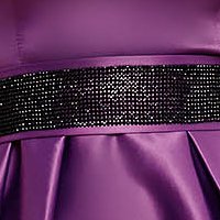 Short purple taffeta dress in flared style with v-neckline - Artista
