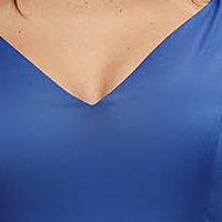 Short blue taffeta dress in flared style with v-neckline - Artista