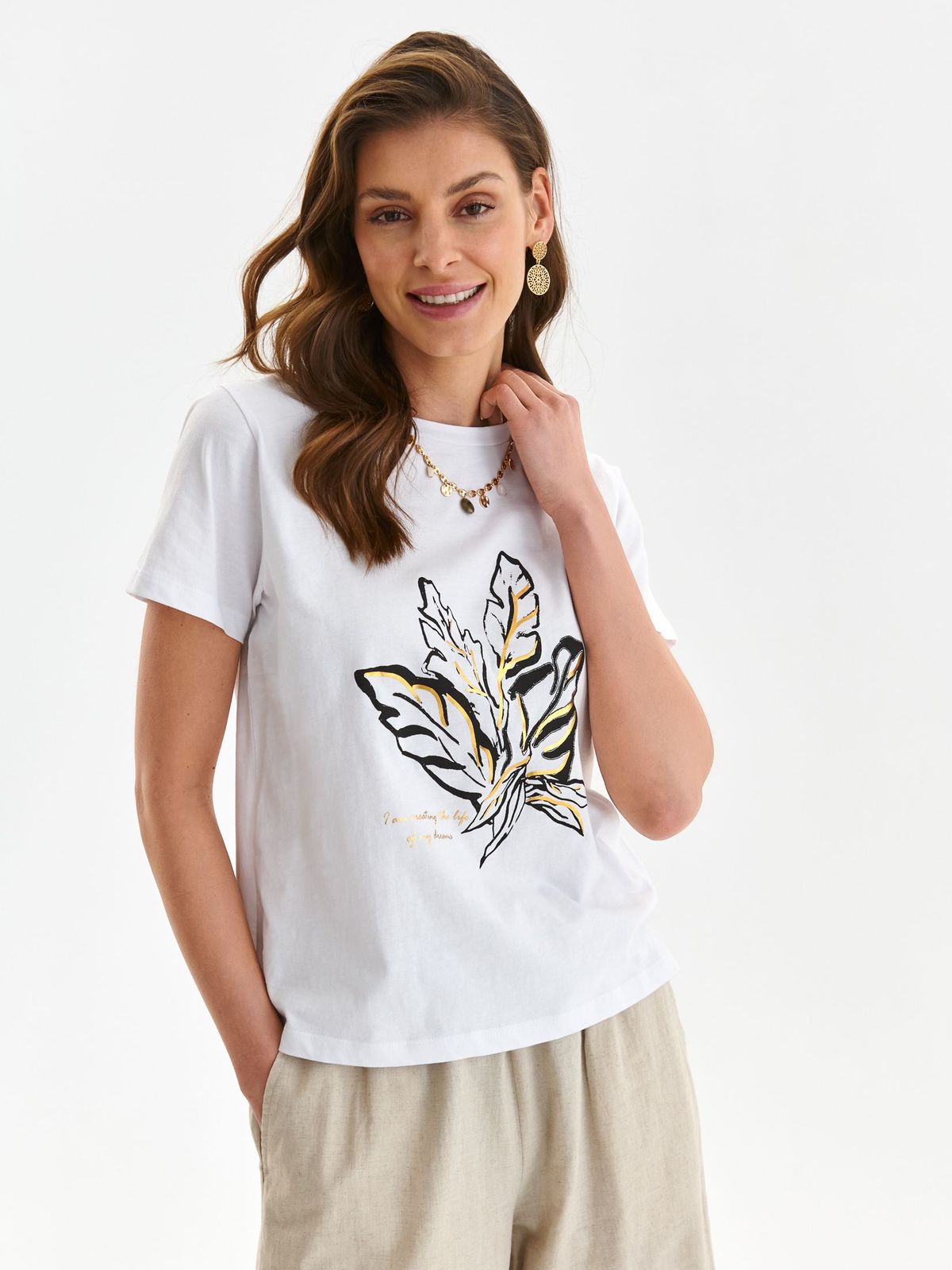 White t-shirt cotton loose fit short sleeves