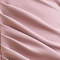 Púder rózsaszín rövid rugalmas szövetű ráncokkal mintázott ceruza ruha elöl felsliccelt