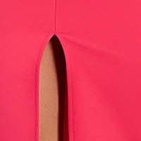 Fuchsia Elastic Fabric Short Pencil Dress with Front Slit and Material Draping - Artista