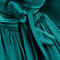 Green Satin Midi Dress in A-line with Pearl Embellishments on Cord - StarShinerS