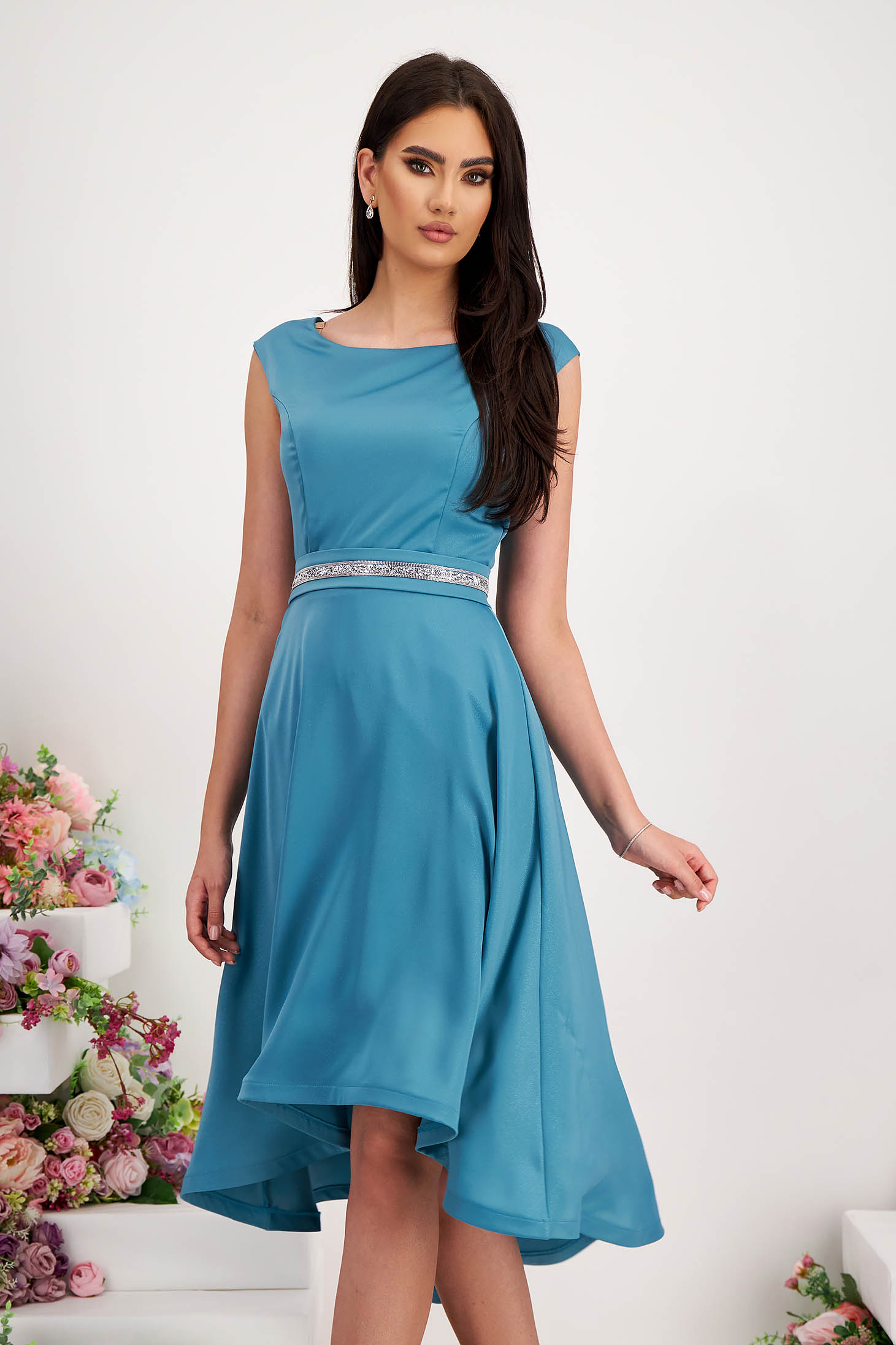 - StarShinerS turquoise dress elastic cloth asymmetrical cloche with glitter details