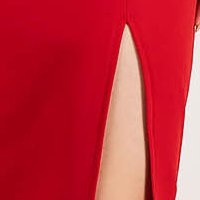 Piros rugalmas szövetű rövid ceruza ruha lábon sliccelt és masni díszítéssel