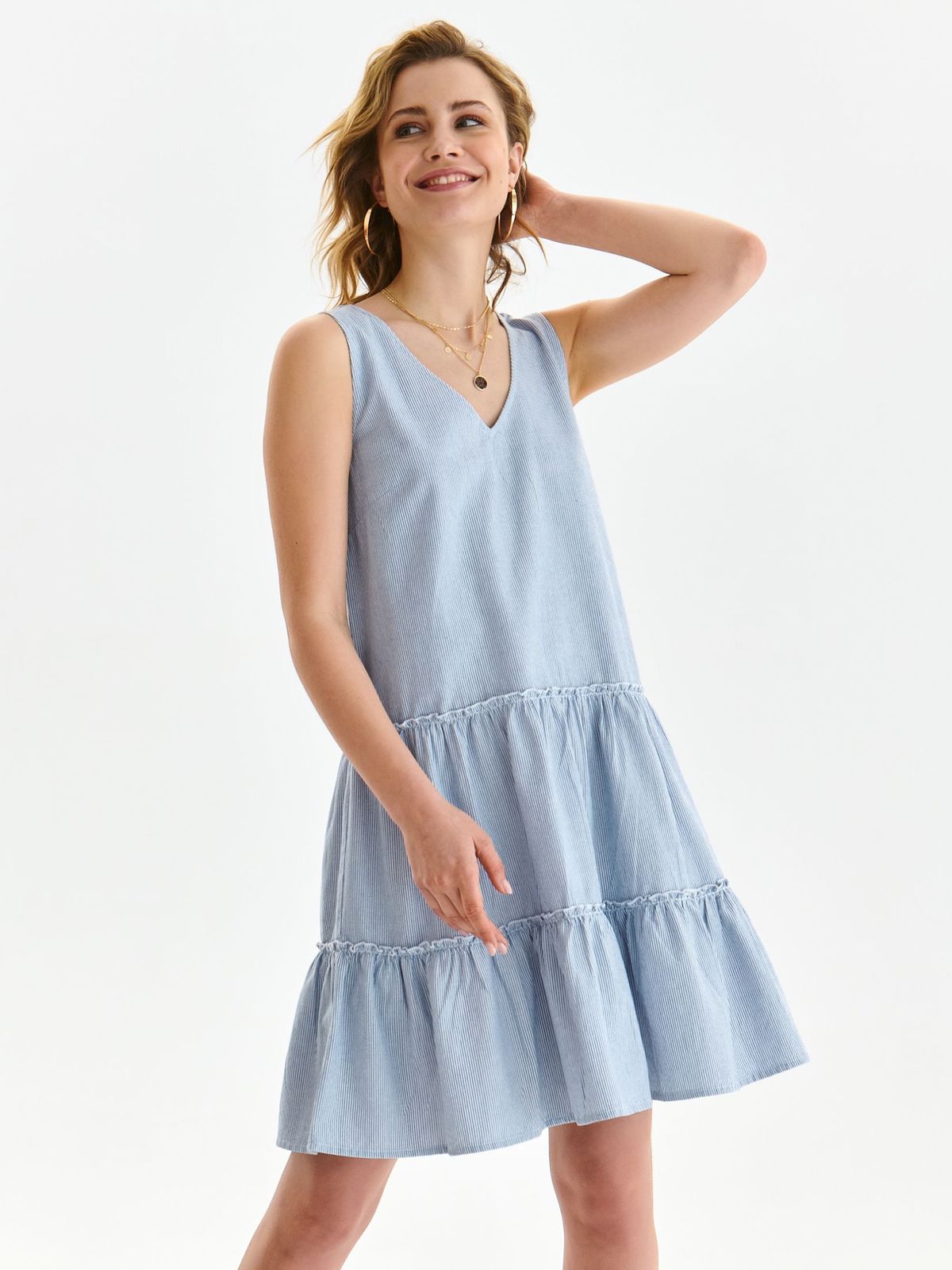 Lightblue dress cotton short cut loose fit with v-neckline