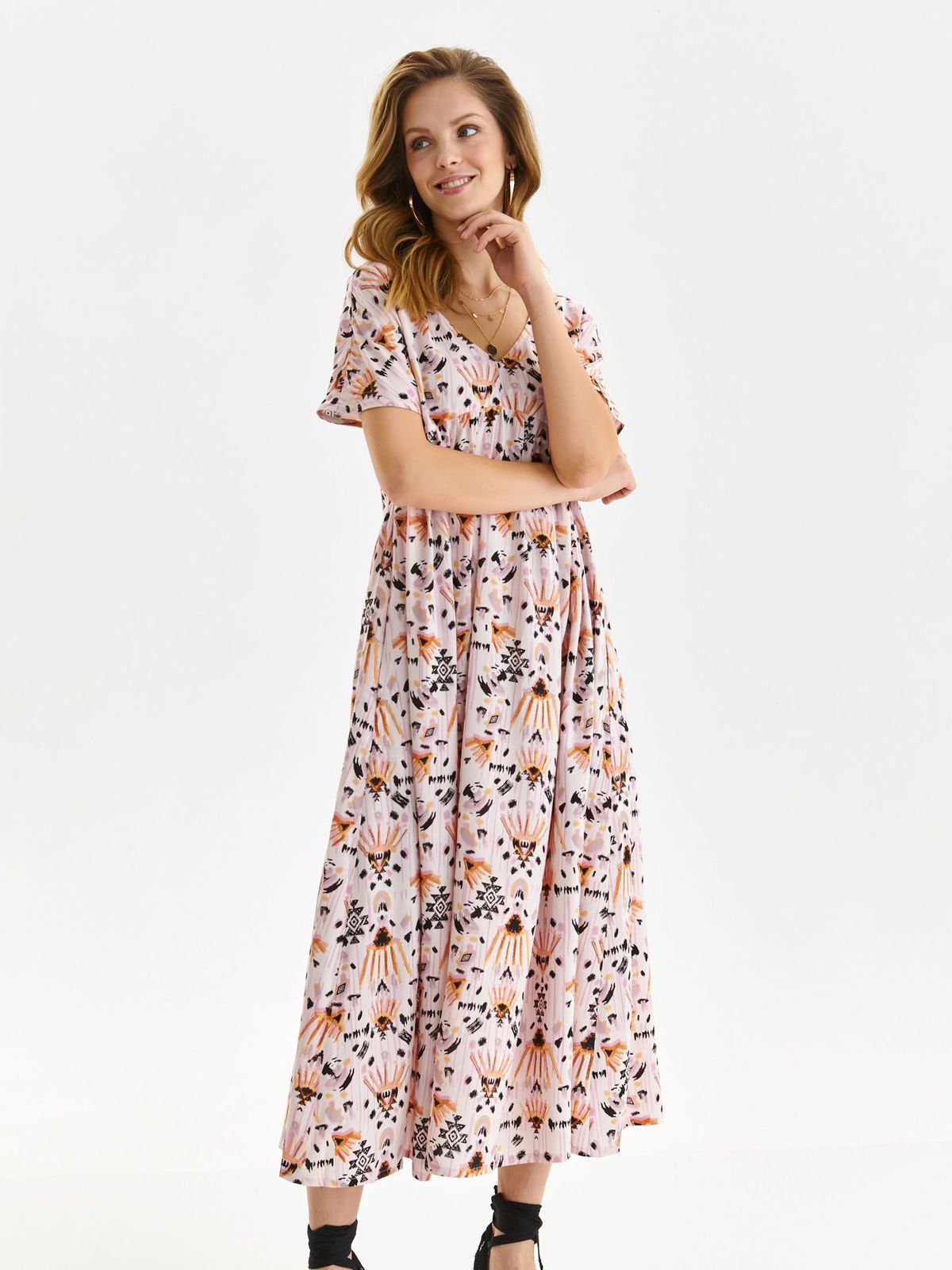 Rochie din material subtire midi in clos cu buzunare laterale si decolteu in v - Top Secret