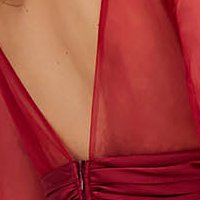 Burgundy taft anyagú hosszú harang ruha hátúl v-dekoltázzsal és elől csipke díszítéssel