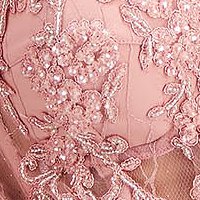 Rochie din tul roz lunga in clos cu maneci bufante detasabile si aplicatii cu dantela si pietre