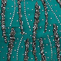 Zöld midi harang alakú muszlin szatén anyagú ruha bő ujjakkal és strassz köves díszítéssel elől