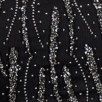 Fekete midi harang alakú muszlin szatén anyagú ruha bő ujjakkal és strassz köves díszítéssel elől