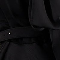 Fekete midi harang alakú muszlin szatén anyagú ruha bő ujjakkal és strassz köves díszítéssel elől