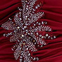Burgundy dress lycra pencil frontal slit with embellished accessories