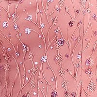 Rochie din tul cu detalii brodate si aplicatii cu sclipici roz midi in clos cu accesoriu tip curea
