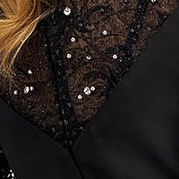 Fekete rugalmas taft anyagú hosszú harang ruha csillámmal és strassz köves díszítéssel