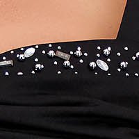 Black dress lycra long wrap around high shoulders accessorized with belt with crystal embellished details