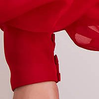 Piros muszlin szatén anyagú hosszú harang ruha egy ujjal és 3d virágos díszítéssel