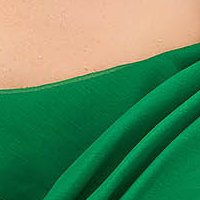 Zöld muszlin szatén anyagú hosszú harang ruha csupasz vállakkal és 3d virágos díszítéssel