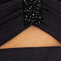 Rochie din tafta elastica neagra tip sirena cu decupaje de material si pietre strass la decolteu