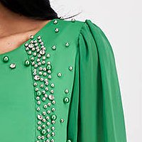 Green dress midi pencil with veil sleeves with puffed sleeves