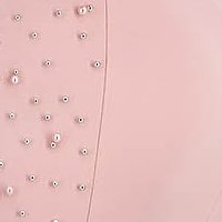 Rochie din scuba roz pudra midi tip creion cu maneci din voal bufante