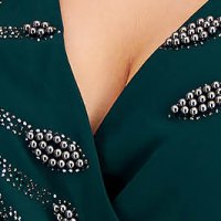 Darkgreen dress midi cloche from veil fabric with pearls strass