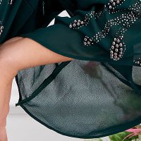 Rochie din voal verde-inchis midi in clos cu aplicatii cu perle si pietre strass