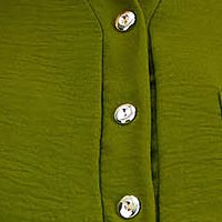 Bő szabású khaki zöld muszlin női blúz kreppes anyagal