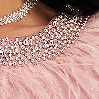 Powder pink dress short cut pencil with pearls