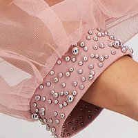 Powder pink dress short cut pencil with pearls