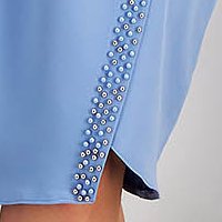 Lightblue dress pencil wrap around crepe with pearls with veil sleeves