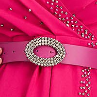 Fuchsia dress pencil wrap around crepe with pearls with veil sleeves