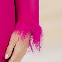 Fuchsia slightly elastic fabric suit with a fitted cut with feathers - PrettyGirl