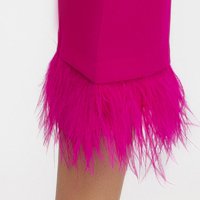 Fuchsia slightly elastic fabric suit with a fitted cut with feathers - PrettyGirl