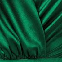 Sötétzöld rövid fodros ruha szaténból keresztezett dekoltázzsal