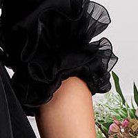 Rochie din organza neagra midi in clos cu accesoriu tip curea si maneci bufante