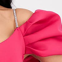 Pink neoprene midi pencil dress with peplum and sparkling applications