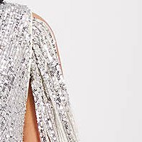 Silver dress midi pencil with sequins wrap over front fringes