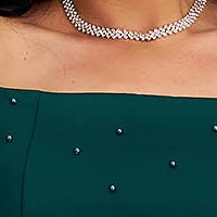 Rochie din neopren verde-inchis midi tip creion cu aplicatii cu perle