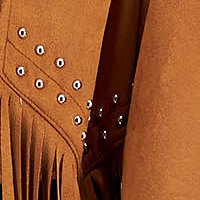 Brown cardigan from ecological leather from suede fringes with metallic spikes