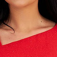 Piros georgette aszimetrikus harang ruha csillogó díszítéssel fodros ujjakkal - StarShinerS