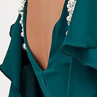 Petrol zöld muszlin hosszú harang ruha fodros és gyöngy díszítéssel - StarShinerS