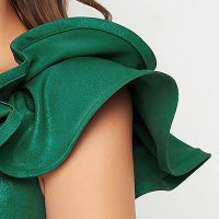 Green Elastic Fabric Dress with Ruffles on the Shoulder - StarShinerS