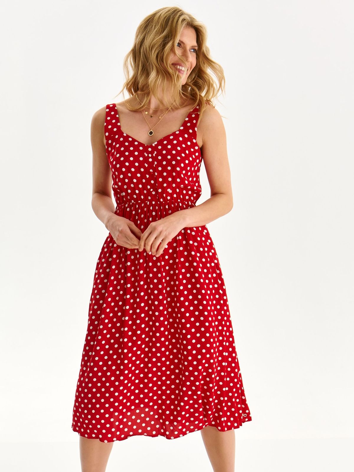 Red dress lateral pockets cloche with elastic waist thin fabric