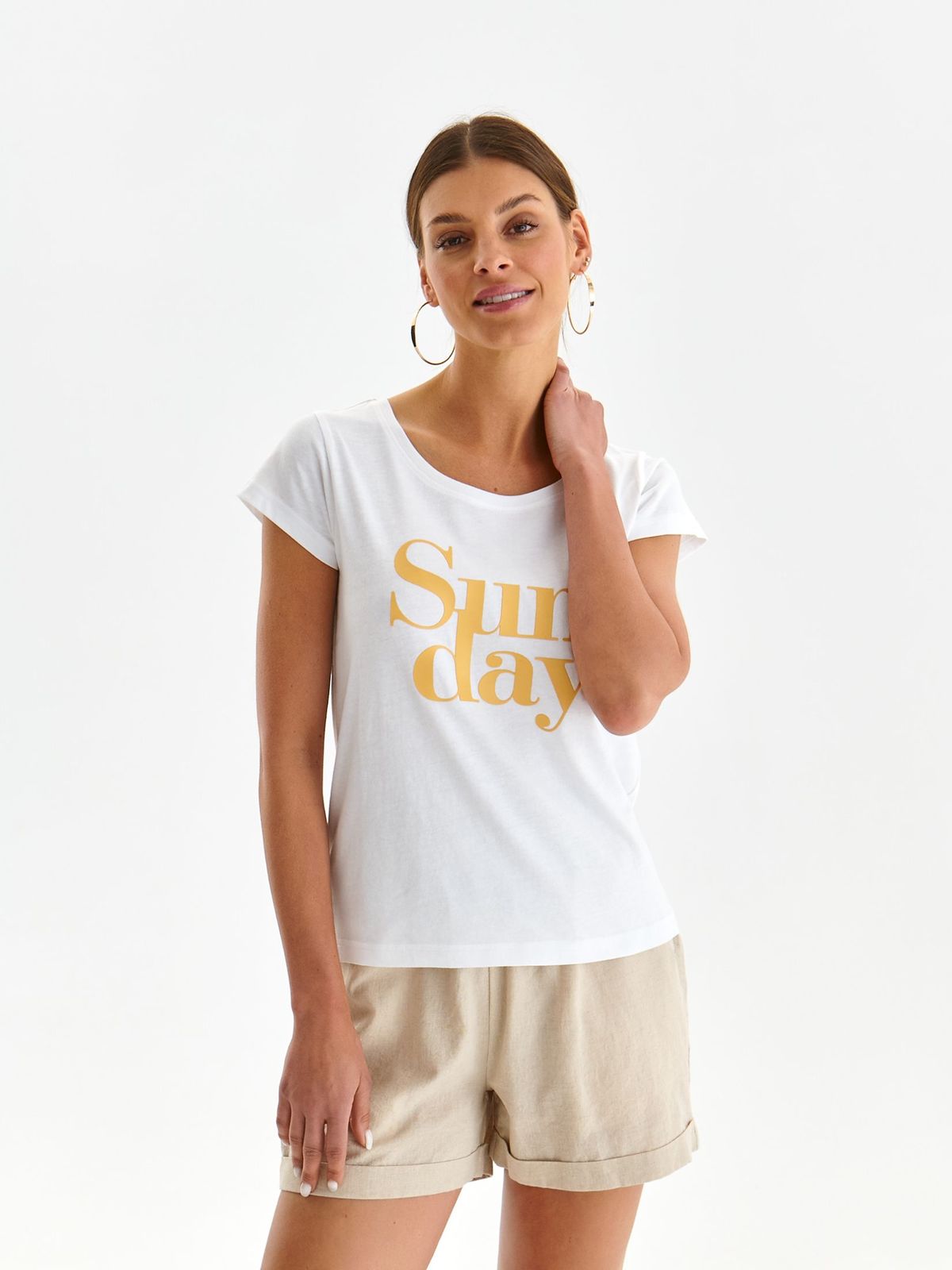 White t-shirt cotton loose fit with writing print