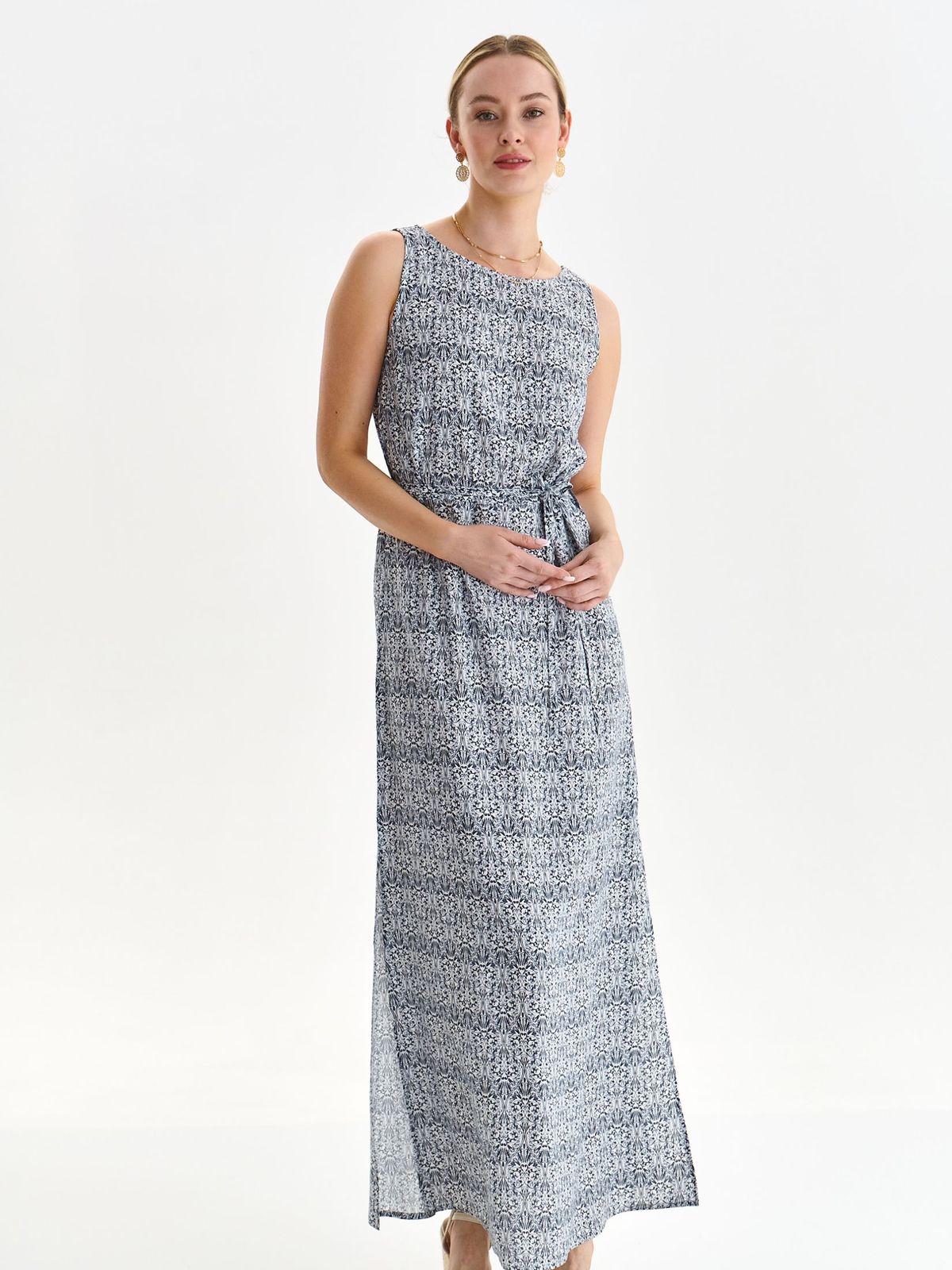 Rochie din material subtire albastra cu croi larg si slituri laterale - Top Secret