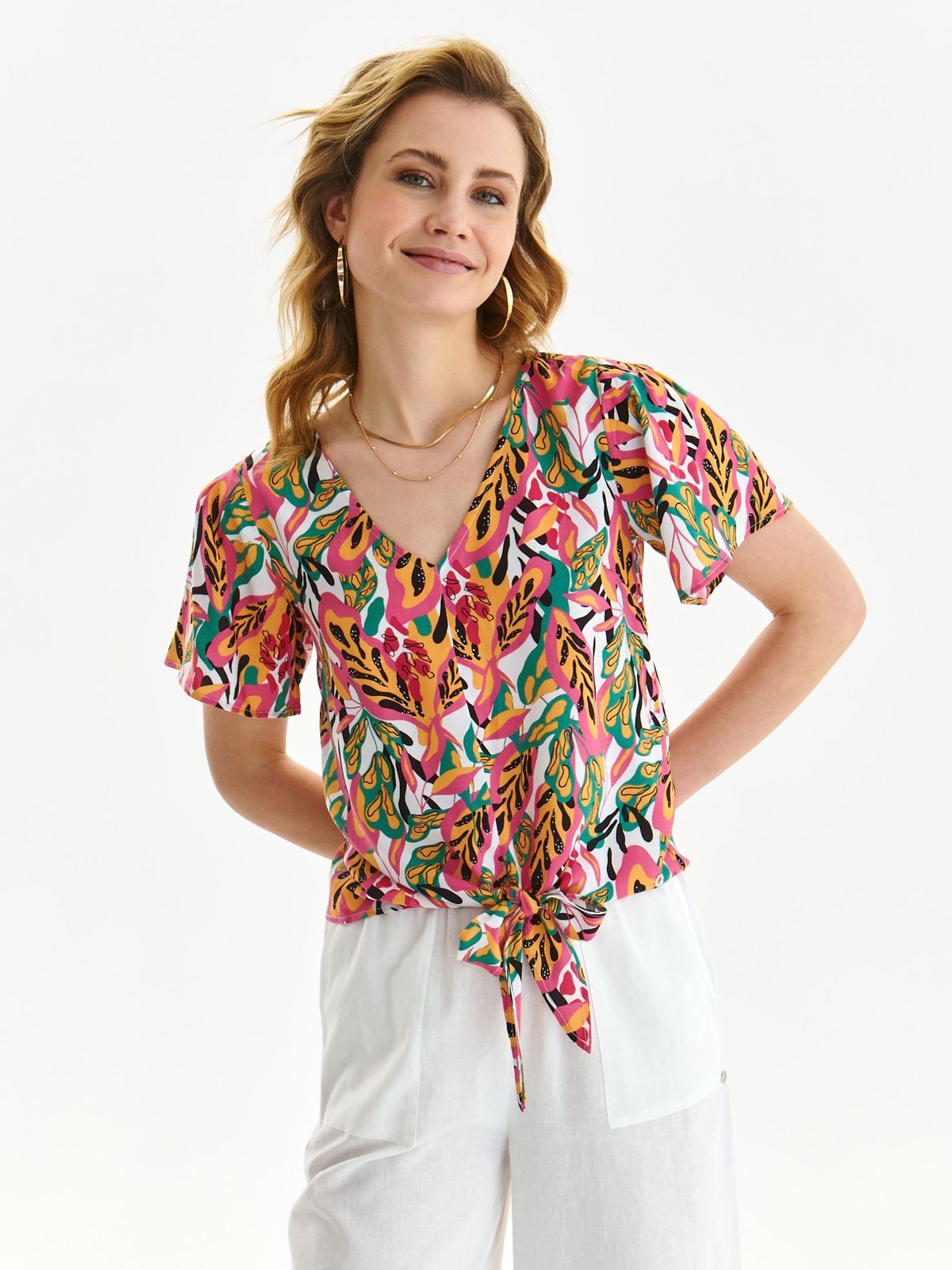 Women`s blouse thin fabric loose fit with v-neckline