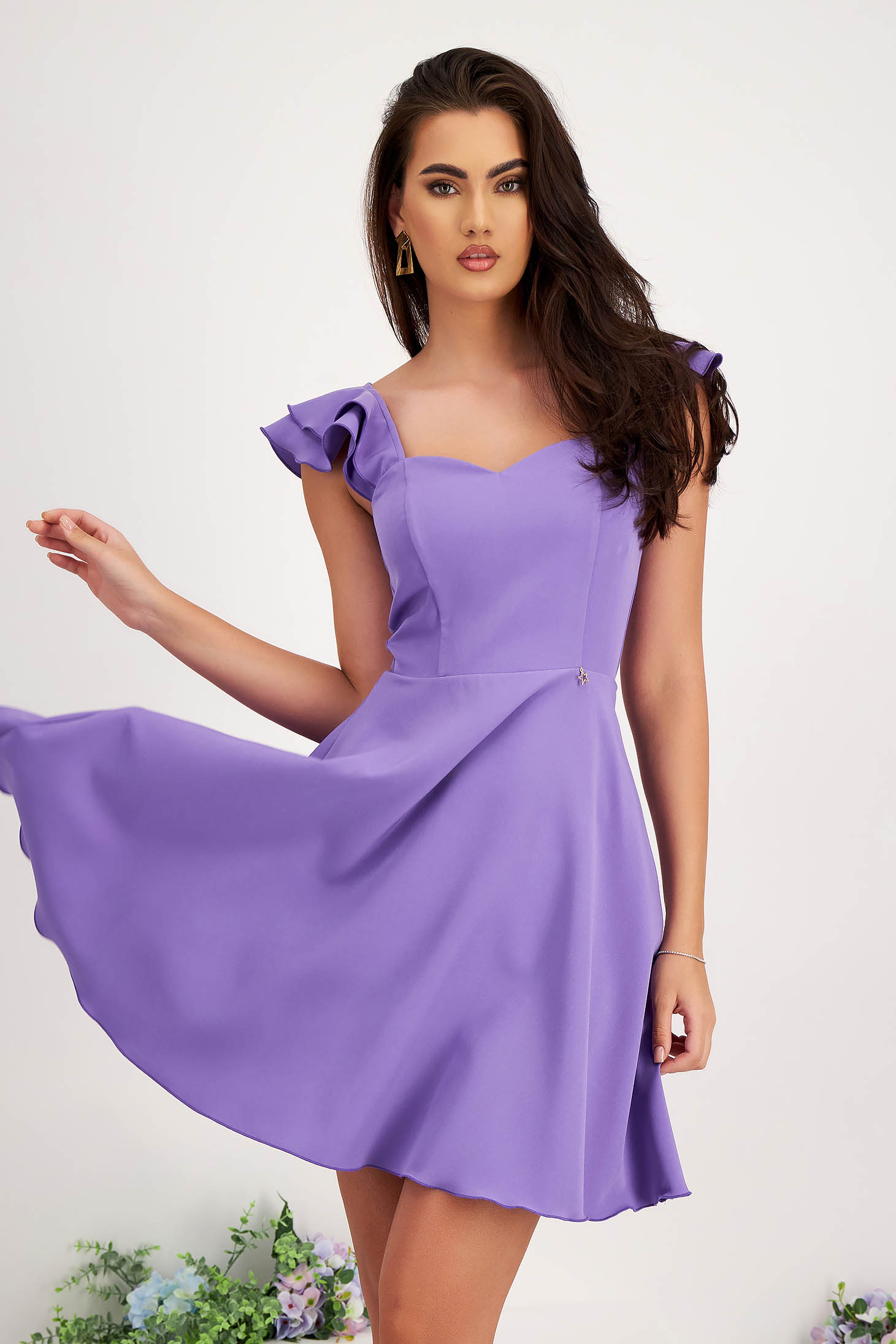 Dress - StarShinerS purple short cut cloth with ruffle details thin fabric cloche