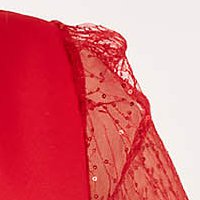 Piros krepp ceruza ruha csipke ujjakkal és átfedett dekoltázzsal - StarShinerS